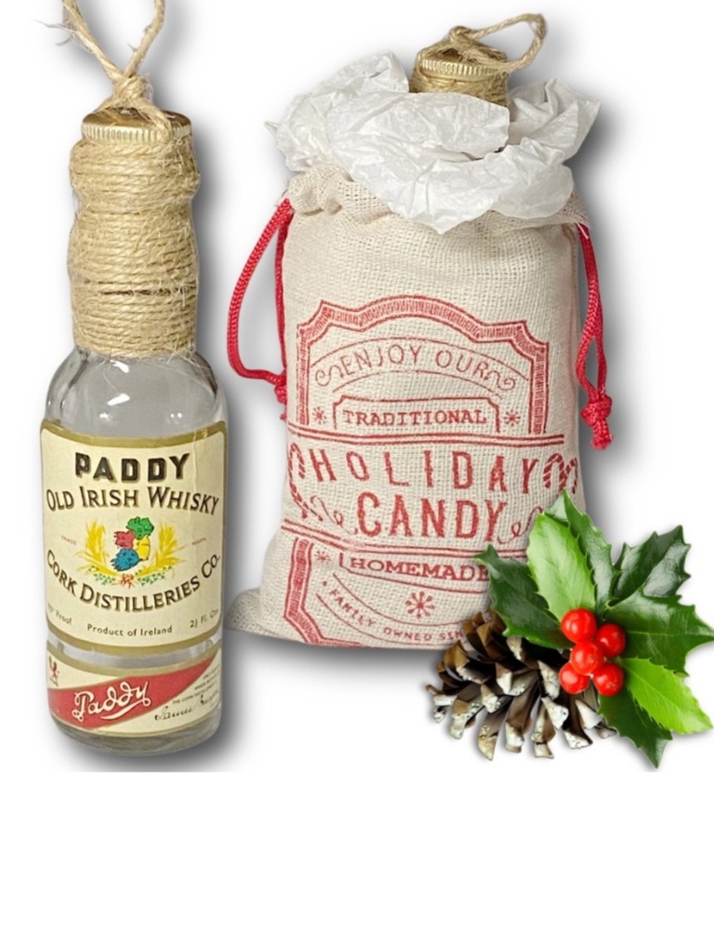 Paddy Old Irish Whisky Artisan Vintage Glass Miniature Bottle Unique Ornament